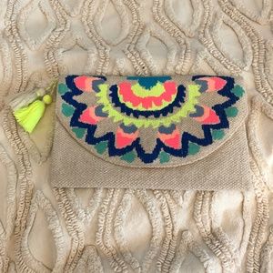 Merona Neon Embroidered Fold Over Clutch